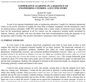 Screenshot for Cooperative Learning in a Sequence of Engineering Courses: A Success Story