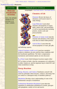 Screenshot for Biochemistry Problem Sets and Tutorials