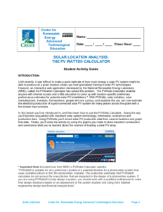 Screenshot for Solar Location Analysis: The PVWatts Calculator