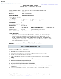 Screenshot for Course Syllabus Standard Template: SMT 1100 Cyber Security/Networking in Manufacturing