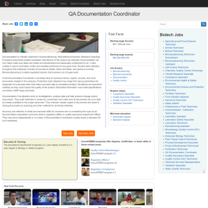 Screenshot for Biotech Careers: QA Documentation Coordinator