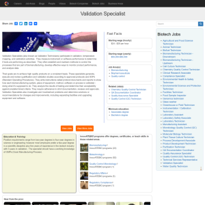 Screenshot for Biotech Careers: Validation Specialist