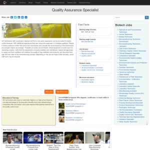 Screenshot for Biotech Careers: Quality Assurance Specialist