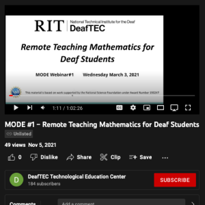 Screenshot for MODE Webinar: Remote Teaching Mathematics for Deaf Students (1 of 3)