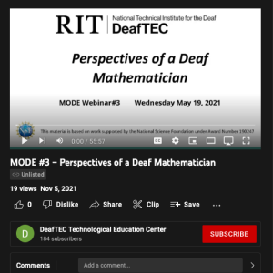 Screenshot for MODE Webinar: Perspectives of a Deaf Mathematician (3 of 3)