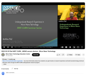 Screenshot for MNT-CURN Seminar Series: Undergraduate Research Experience in Micro Nano Technology