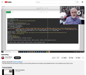 Screenshot for Python and Geospatial Technology, Geocoding Lesson (Module 3 of 9)