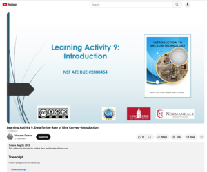 Screenshot for Learning Activity 9: Data for the Rate of Rise Curves - Introduction