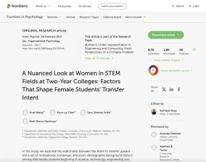 Screenshot for A Nuanced Look at Women in STEM Fields at Two-Year Colleges: Factors That Shape Female Students' Transfer Intent