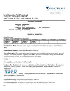 Screenshot for Line Electrician Field Training 3 Syllabus