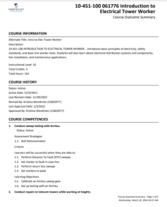 Screenshot for Introduction to Electrical Tower Worker: Course Outcome Summary