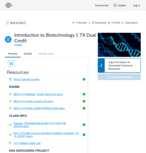 Screenshot for Introduction to Biotechnology 1 TX Dual Credit Course